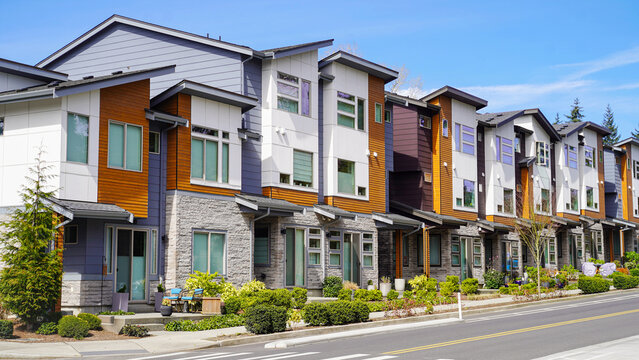 Modern Townhomes on Bainbridge Island with Contemporary Architecture and Colorful Facades