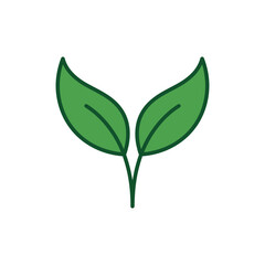 Obraz premium Symmetrical green tea leaf icon on stem in clean minimal flat vector style