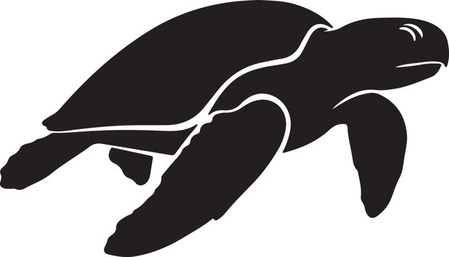 A black silhouette of a sea turtle swimming Vector, illustration