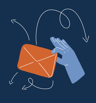 Cartoon vector illustration of hand sending envelope, communication and message delivery concept