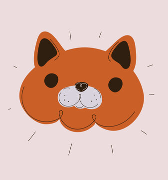 Cartoon vector illustration of British Shorthair cat face, cute and round feline portrait