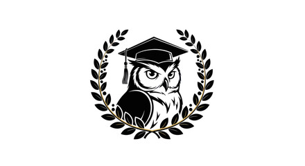 Fototapeta premium Wise Owl Graduation Cap Laurel Wreath Emblem