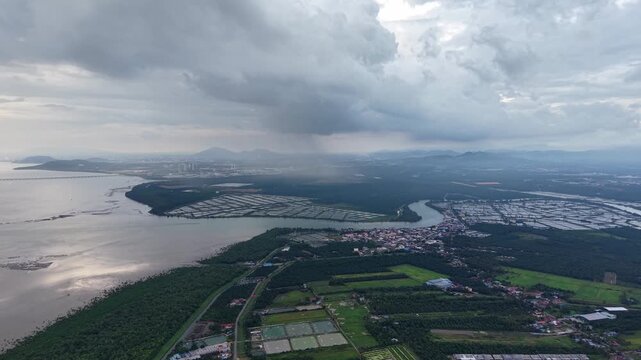 Aerial drone view of paddy fields in nibong tebal penang