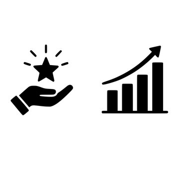 Hand pointing to rising bar chart with success star concept for business growth