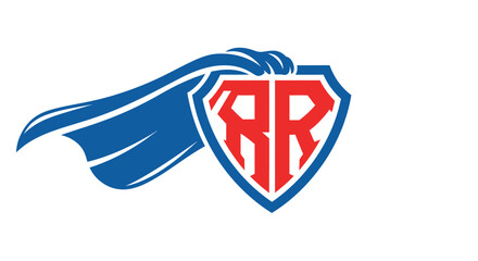 Superhero Shield with Red RR Logo and Blue Cape - Symbol of Power and Protection © anis