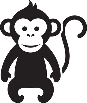 A cute monkey with a long tail and a happy face Vector, illustration