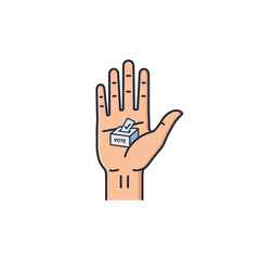 Fototapeta premium Vector illustration of a human hand presenting a ballot box, symbolizing active participation in democratic elections and the power of individual choice. Civic duty concept