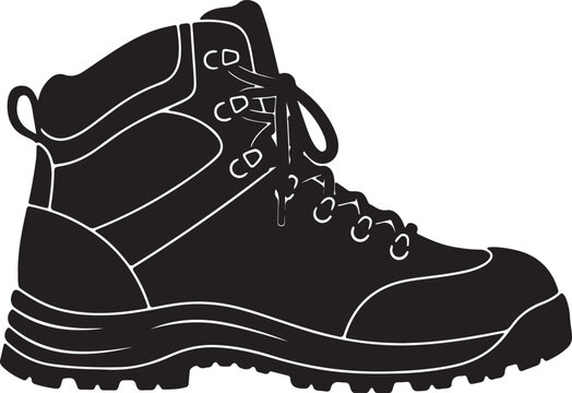 A black hiking boot with laces and a rugged sole Vector, illustration