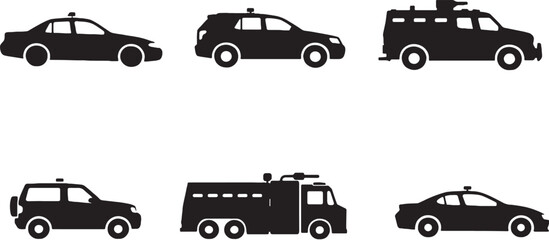 Police and security vehicle silhouettes bundle patrol car SUV armored vector icons set © Pham