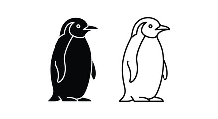 Obraz premium Adorable Classic Penguin Cartoons - Simple Black & White Illustrations Vector