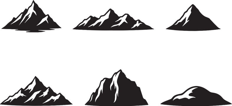 Mountain silhouette set peak range cliff hill landscape nature vector icon bundle