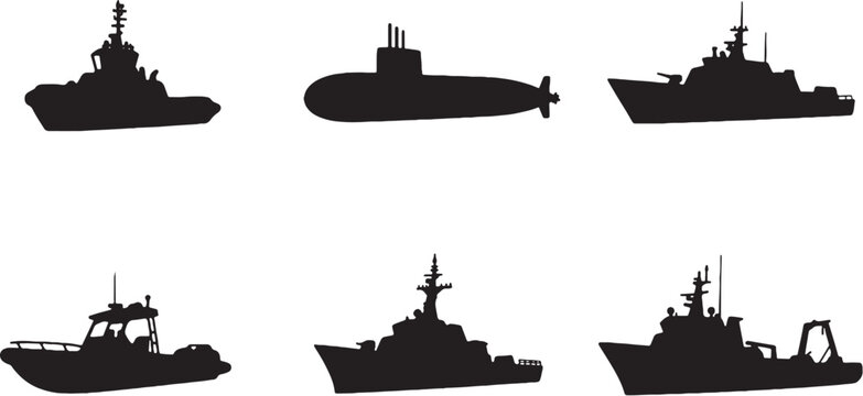 Marine vessel silhouette set tugboat vector bundle
