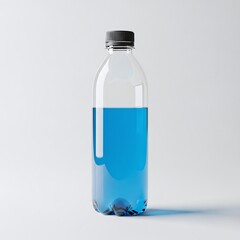 Naklejka premium Clear Plastic Bottle with Blue Liquid and Black Cap on White Background