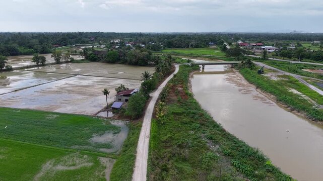Drone View Labuh Banting Rice Fields River Road
