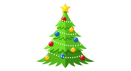 Obraz premium Festive Green Christmas Tree Decorated with Ornaments and Star