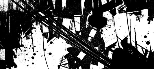 Obraz premium Abstract Grunge Texture Featuring Glitch Noise, Distressed Ink Splatters, Static Interference Patterns, and Monochrome Urban Decay Backgrounds.
