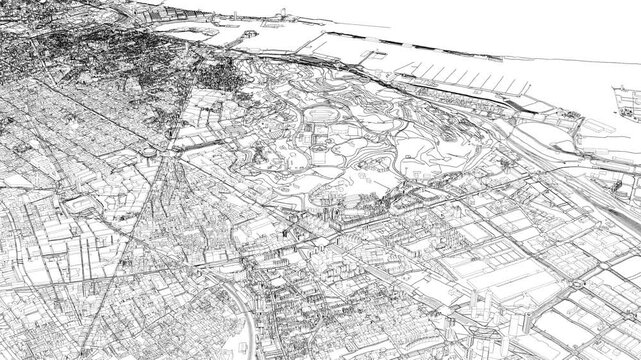 3D looped animation of city - Barcelona Spain