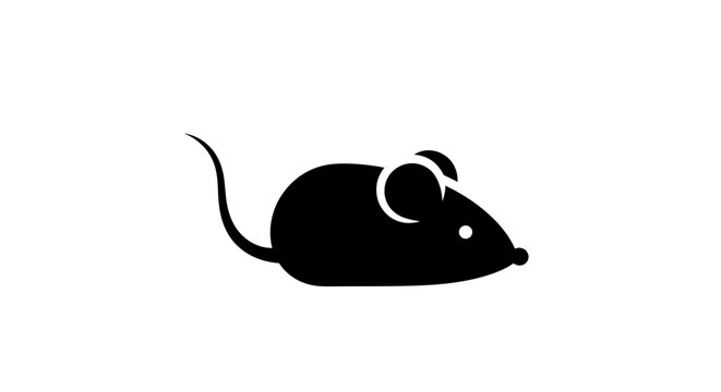 Simple black silhouette of a mouse on a white background