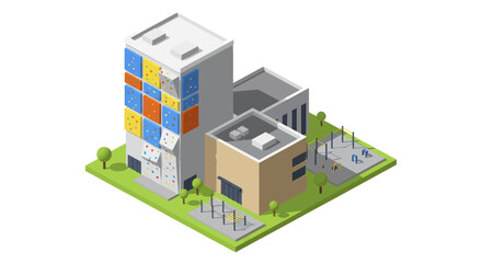 Fototapeta premium Isometric view of modern city buildings and construction site.
