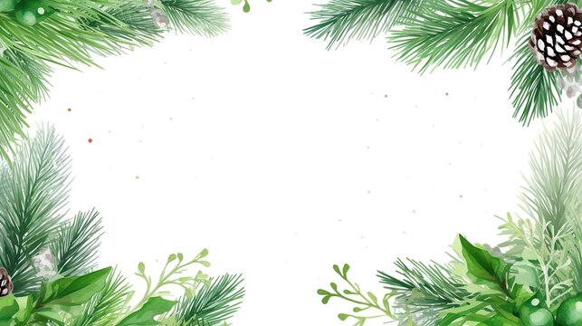 A Festive Green Pine Border Framing a Bright White Center for Holiday Design