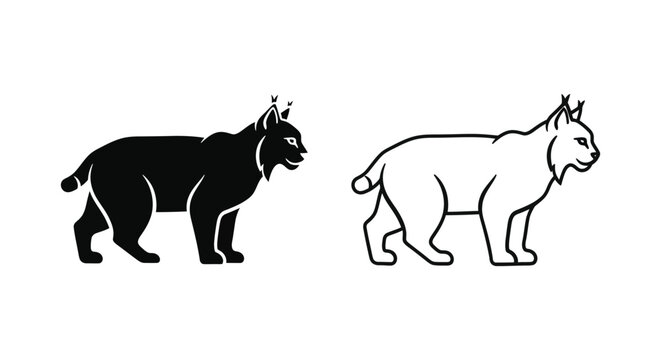 Lynx Cat Silhouettes: Black & White Art Designs Vector