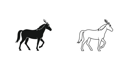 Fototapeta premium Ancient Horse Breeds: Donkey vs Wild Mare Illustration Vector
