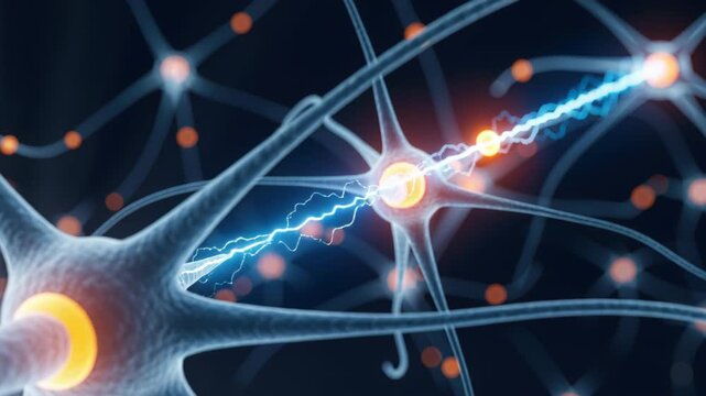 Neuronal Connection: An intricately detailed illustration of interconnected neurons transmitting electrical impulses, symbolizing the marvel of the human brain's neural network.