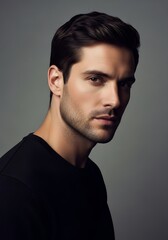 Obraz premium Intense gaze of a handsome man in a studio portrait.