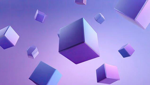 Abstract purple cubes floating in space, digital art, modern design.