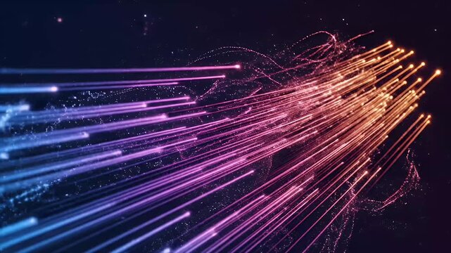 Abstract glowing lines of light move forward with speed