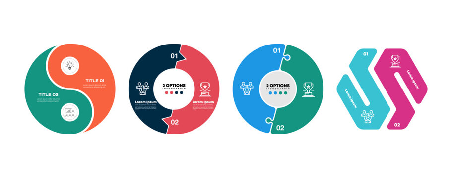 Vector circle infographic set, cycle diagram, presentation chart. Business concept with 2 options, parts, steps, processes. Vector Eps