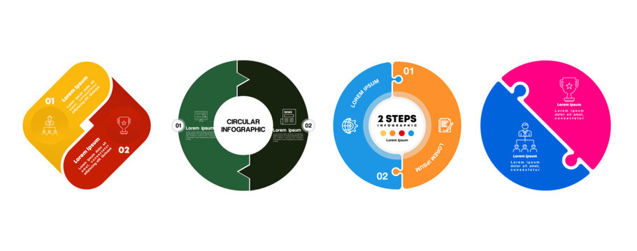 Vector circle infographic set, cycle diagram, presentation chart. Business concept with 2 options, parts, steps, processes. Vector Eps