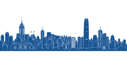 Obraz premium Hong Kong Skyline Blue Silhouette Vector Illustration