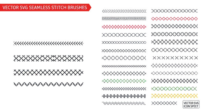 Vector Seamless Stitch Brushes: Sewing, Embroidery, Crafting & Design Elements