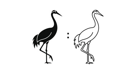 Obraz premium Black vs White Crane Silhouette Comparison Guide Vector