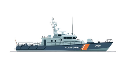 Modern Coast Guard Patrol Boat Isolated Vector Illustration © JJ_Stock