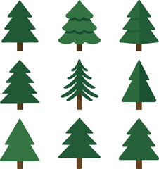 Obraz premium set of green cartoon pine trees on white background