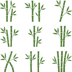 Naklejka premium Green bamboo stalks with leaves pattern design