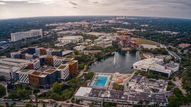 Aerial View of a large University in Coral Gables, Florida