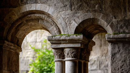 Fototapeta premium Arched walkway of a stone building with an elegant architecture 