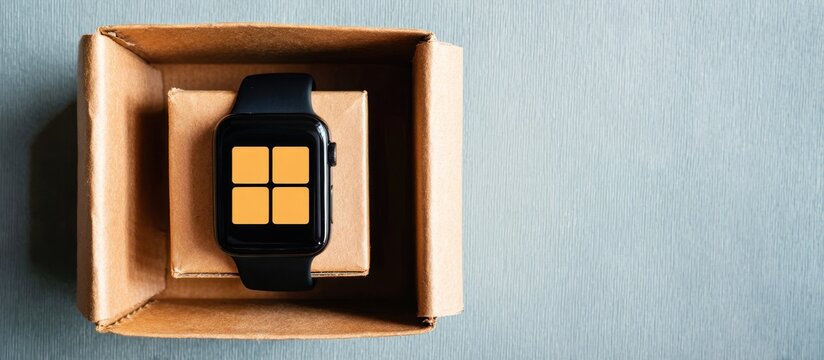 Smartwatch in a cardboard box.
