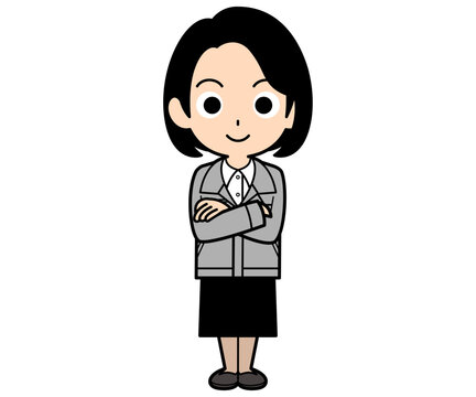 腕組みするワンカールボブの事務員の女性