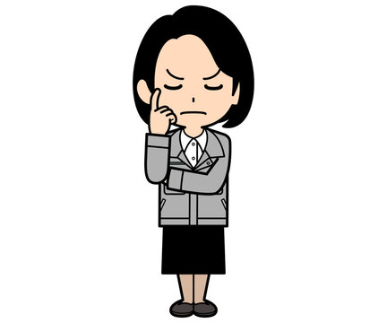 熟考するワンカールボブの事務員の女性
