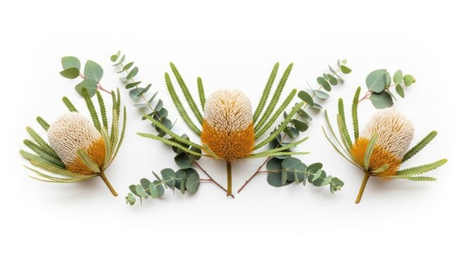 Floral arrangement with banksia and eucalyptus