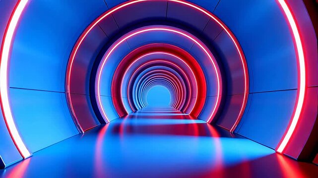 Futuristic neon tunnel with red and blue lights