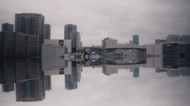 Kaleidoscopic symmetrical view riding tokyo's yurikamome line