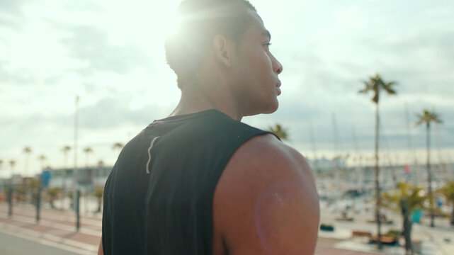 Athlete On Beach At Sunset Training Session