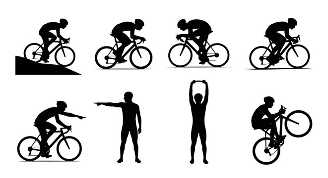 Sports Cycling  Fitness Silhouettes Vector Graphic Collection of Men and Bicycles