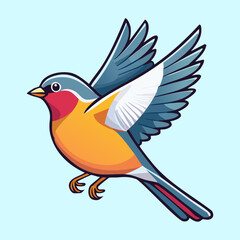 Obraz premium colorful bird with blue wings and orange chest flying upwards with wings fully extended showing its vibrant feathers and agile flight movement