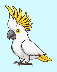 white cockatoo with a yellow crest standing on its feet looking forward with a friendly and curious expression in tropical forest © firstcolor